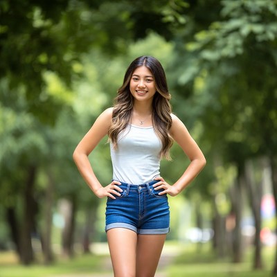 Asian woman smiling in park