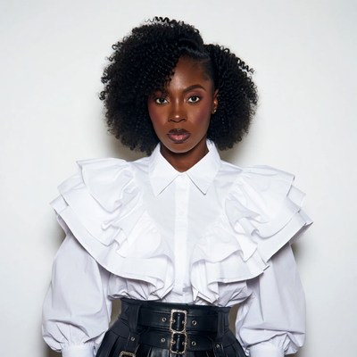 African-American woman in ruffled blouse