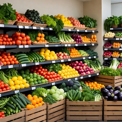Vibrant supermarket produce aisle