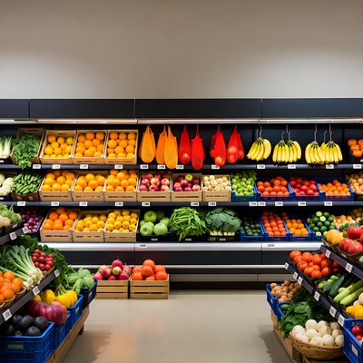 Vibrant supermarket produce aisle