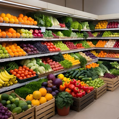 Vibrant supermarket produce aisle
