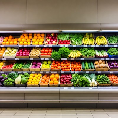 Colorful supermarket produce aisle