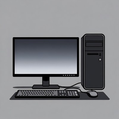 Desktop computer with monitor and keyboard