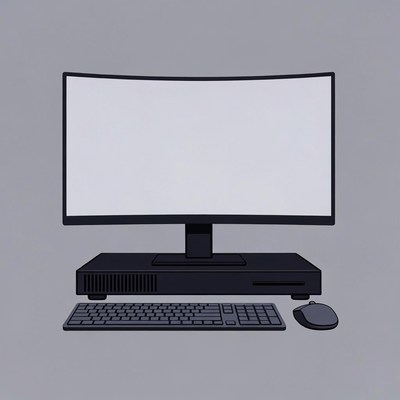 Curved monitor with keyboard and mouse