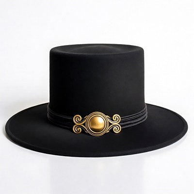 Black Felt Cowboy Hat with Gold Embellishment