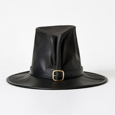 Black Leather Pilgrim Hat
