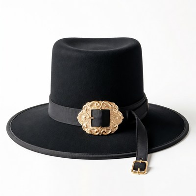Black Felt Hat with Gold Buckle