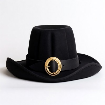 Black felt hat with gold buckle