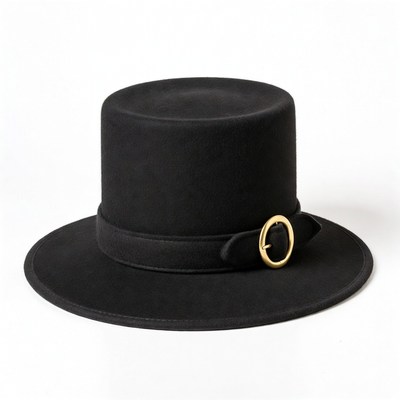 Black Felt Cowboy Hat with Gold Buckle
