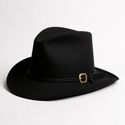 Black cowboy hat with leather band