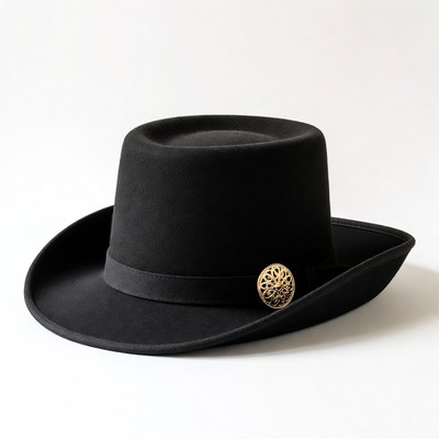 Black Felt Cowboy Hat with Gold Brooch