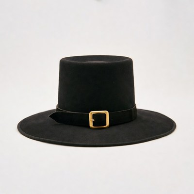 Black felt hat with gold buckle