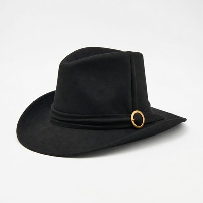Black felt fedora hat with gold ring