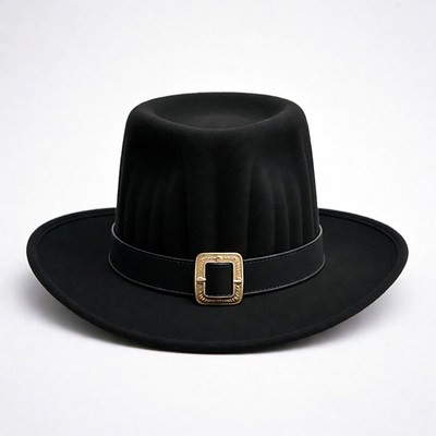 Black Pilgrim Hat with Gold Buckle