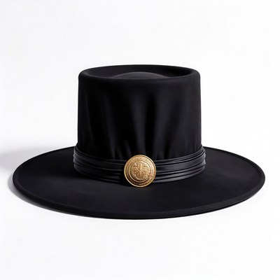 Black felt hat with gold emblem