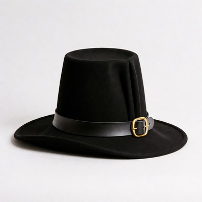 Black Pilgrim Hat with Leather Buckle