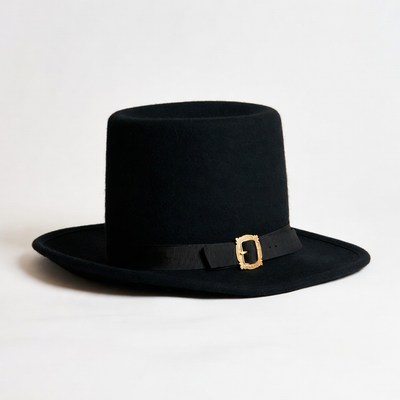Black felt top hat with gold buckle