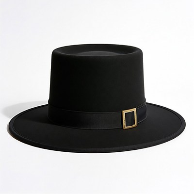 Black Felt Cowboy Hat with Gold Buckle