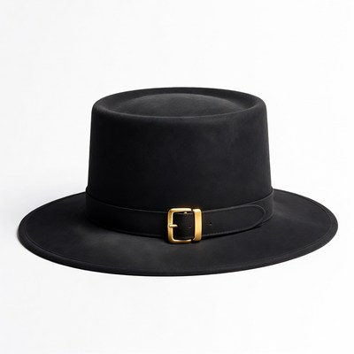 Black felt hat with gold buckle
