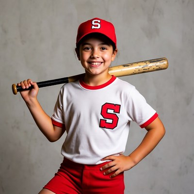 Girl holding baseball bat in uniform