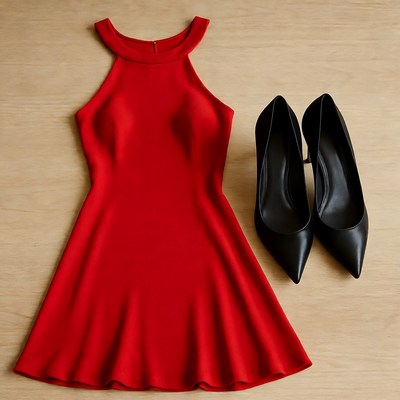 Red Dress with Black Heels