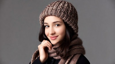 Woman in knit beanie and scarf