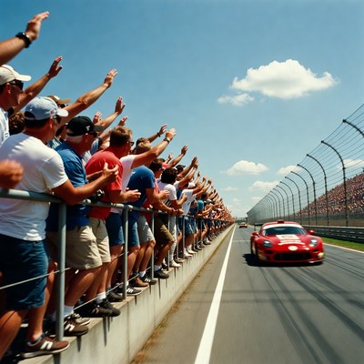 Crowd cheering red race car