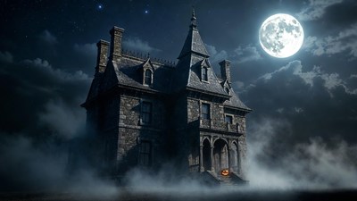 Haunted Mansion Under Full Moon
