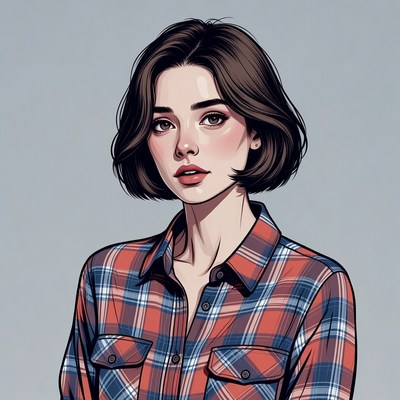 Woman in plaid shirt portrait