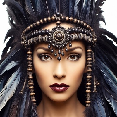 Woman in Native American feather headdress