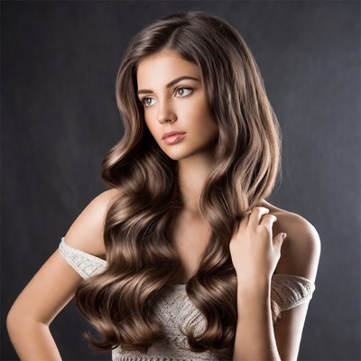 Woman with long wavy brown hair