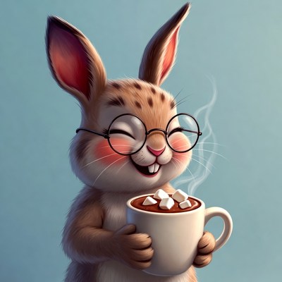 Cute bunny drinking hot cocoa
