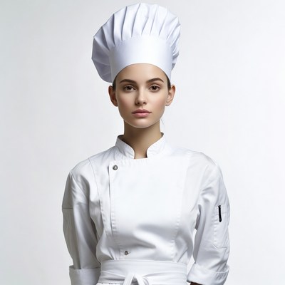 Woman wearing white chef uniform