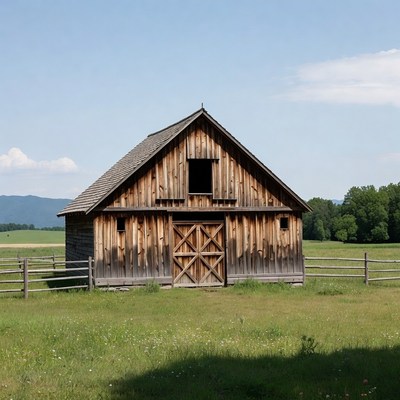 Rustic wooden barn in field