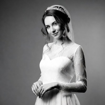 Bride in lace wedding gown