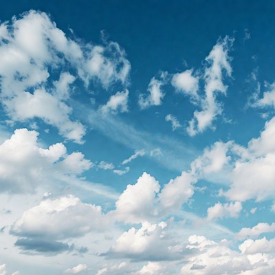 Fluffy White Clouds in Blue Sky