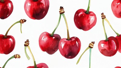 Watercolor Cherry Pattern Illustration
