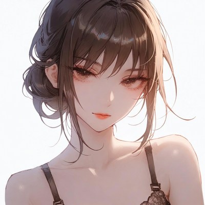 Anime girl with black hair in lingerie