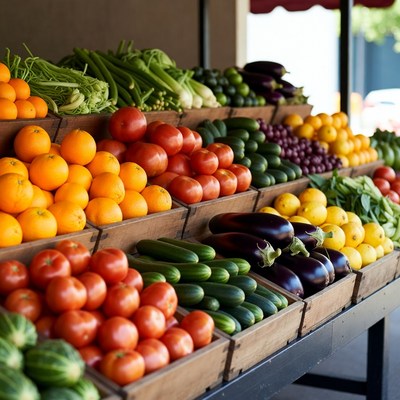 Colorful Fresh Vegetable Market Stand