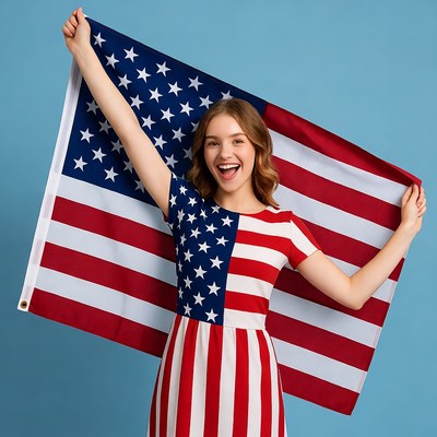 Girl holding American flag