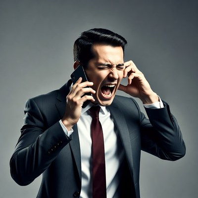 Man yelling on phone in suit