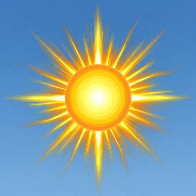 Bright Sun with Rays on Blue Sky