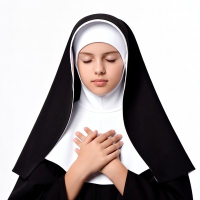 Young nun praying with hands crossed