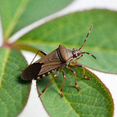 Brown bug on green leaf