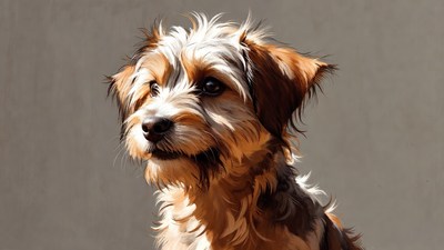 Fluffy tricolor puppy portrait