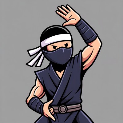 Cartoon ninja waving hand