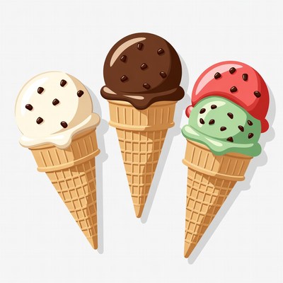 Three Ice Cream Cones Illustration
