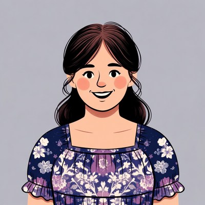 Smiling woman in floral dress illustration