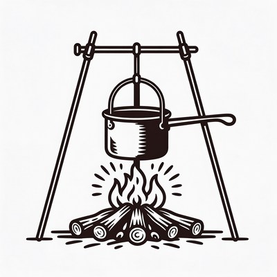Campfire with Pot on Tripod
