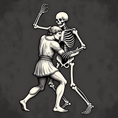 Skeleton Embracing Man Illustration